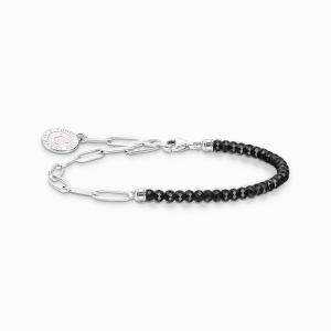 Thomas Sabo Member Charm Bracelet - Long Link Silver with Black Onyx Beads A2131-148-11