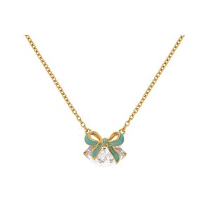 Amelia Scott Bow Gold Necklace with Turquoise Enamel and Clear Zirconia AS22TRN88