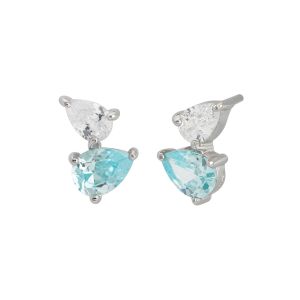 Amelia Scott Sofia Teardrop Silver Stud Earrings with Aquamarine and Clear Zirconia AS22TRE42