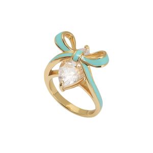 Amelia Scott Bow Gold Ring with Turquoise Enamel and Clear Zirconia AS22TRR88M