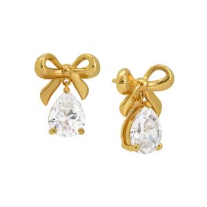 Amelia Scott Amelia Bow Stud Gold Earrings with Clear Cubic Zirconia AS22TRE55