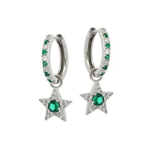 Amelia Scott Celeste Mini Star Silver Hoop Earrings in Emerald Green AS22SGE24