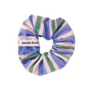 Amelia Scott Lucy Scrunchie - Velvet Candy Stripe Cornflower and Sage