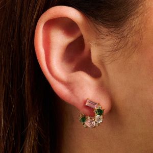 Amelia Scott Lottie Cluster Sideways Hoop Earrings with Flamingo Zirconia Gold