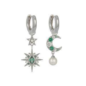 Amelia Scott Luna Moon and Star Huggie Earrings in Emerald Green and Silver