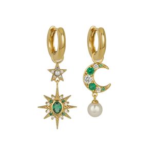 Amelia Scott Luna Mismatch Moon and Star Huggie Earrings in Emerald Zirconia Gold