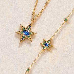 Amelia Scott Nova North Star Gold Bracelet with Sapphire and Emerald Zirconia