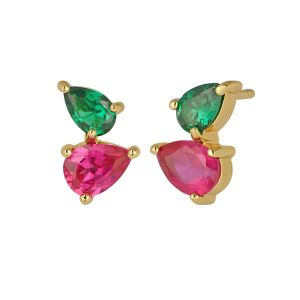 Amelia Scott Sofia Teardrop Gold Stud Earrings with Pink and Emerald Zirconia AS22TRE05