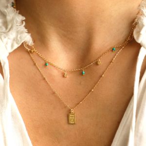 Annie Haak Turquoise Hearts and Stars Gold Necklace N0639