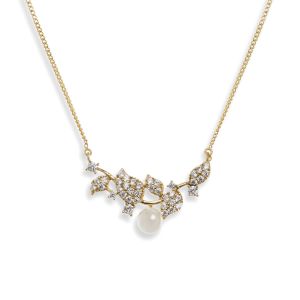 Ivory & Co Aphrodite Gold Crystal and Pearl Leaf Pendant Set