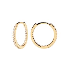 PDPaola White Zirconia Medium Hoop Gold Earrings