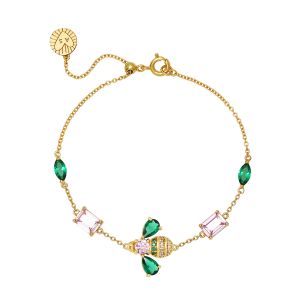 Amelia Scott Beatrice Jewelled Bee Gold Bracelet in Emerald and Blush Pink AS22FFB01