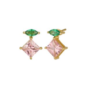 Amelia Scott Esme Gold Stud Earrings in Emerald Green and Rose Pink