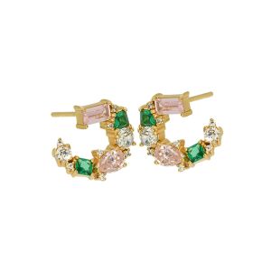 Amelia Scott Lottie Cluster Sideways Hoop Earrings with Flamingo Zirconia Gold