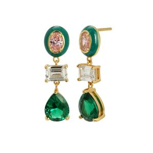 Amelia Scott Frida Enamel Drop Earrings with Rose Pink and Emerald Zirconia