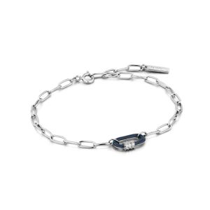 Ania Haie Navy Blue Enamel Carabiner Silver Bracelet B031-01H-B