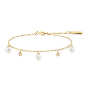 Ania Haie Shell Pearl and Sparkle Drop Station Gold Bracelet. Item code B071-04G.