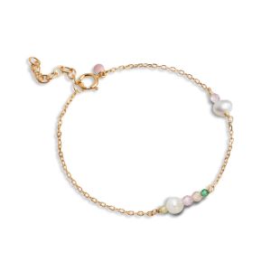 Enamel Copenhagen Sofia Peach and Green Pearl Gold Bracelet. Item code B136G.