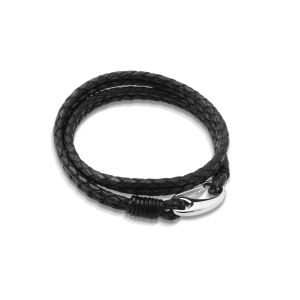 Unique & Co Mens Antique Black Leather Bracelet with Stainless Steel Shrimp Clasp