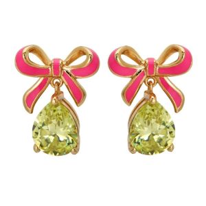 Amelia Scott Bow Gold Stud Earrings with Bright Pink Enamel and Lime Green Teardrop - AS22TRE31