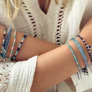 Boho Betty Iztac Blue Ombre Silver Woven Slider Bracelet. Item code BRIZPBSLV.