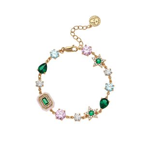 Amelia Scott Celeste Cluster Bracelet in Blush Pink Enamel, Emerald Green and Gold