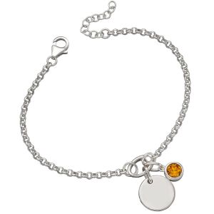 Sterling Silver Charm Bracelet - Birthstone and Disc