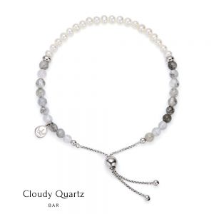 Jersey Pearl Sky Bracelet, Bar Style in Cloudy Quartz, Pearl and Silver