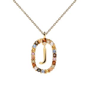 PDPaola Letter J Multicolour Gold Necklace CO01-269
