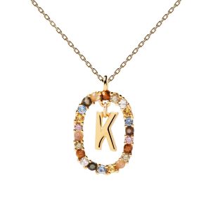 PDPaola Letter K Multicolour Gold Necklace CO01-270