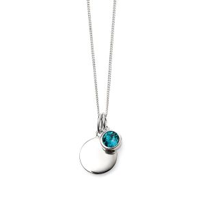 December Birthstone and Disc Necklace - Sterling Silver