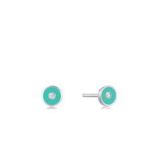 Ania Haie Teal Enamel Disc Silver Stud Earrings E028-02H-T