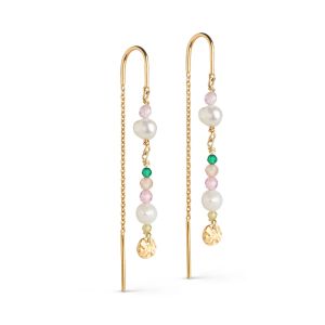 Enamel Copenhagen Sofia Peach and Green Pearl Gold Earrings. Item code E282G_peach.