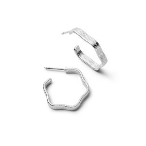 Daisy Midi Wavy Snake Silver Hoop Earrings - E3101_SLV