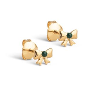 Enamel Copenhagen Baby Bow Petrol Green Gold Stud Earrings