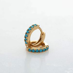 Scream Pretty Huggie Hoop Earrings with Turquoise Stones - Gold