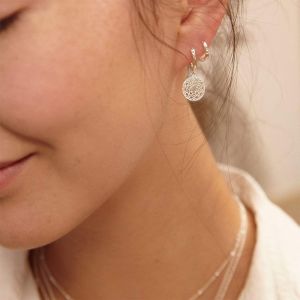 Daisy Stacked Huggie Hoop Earrings - Silver