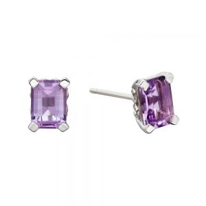 Elements Gold 9ct White Gold Amethyst Rectangle Earrings