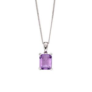 Elements Gold 9ct White Gold Amethyst Rectangle Pendant