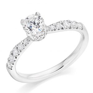 Brilliant Cut Engagement Ring with Diamond Collar and Band