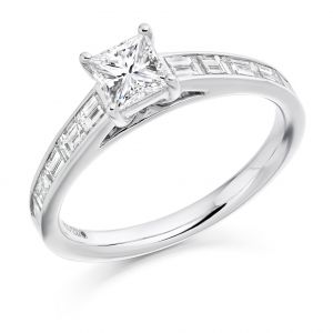 Princess Cut Diamond Solitaire with Baguette Shoulders