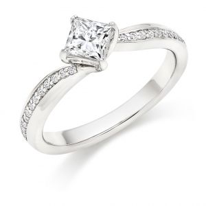 Princess Cut Diamond Engagement Ring with Grain Set Shoulders