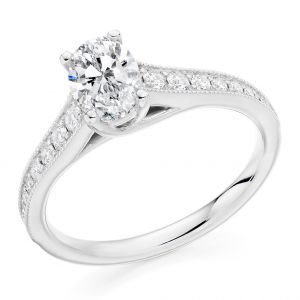 Oval Cut Diamond Solitaire Ring with Vintage Style Shoulders