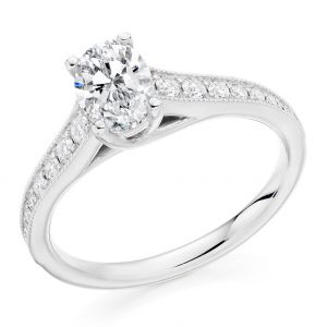 Oval Cut Diamond Solitaire Ring with Vintage Style Shoulders
