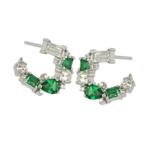 Amelia Scott Lottie Cluster Sideways Hoop Earrings with Emerald Zirconia Silver