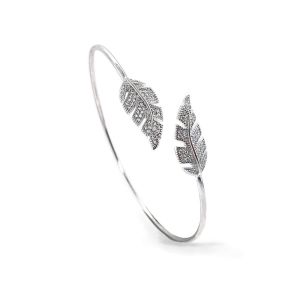 Sarah Alexander Fern Crystal Leaf Silver Bangle