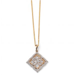 Elements Gold 9ct Yellow Gold Diamond Lace Pendant GP2034