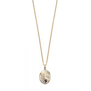 Elements Gold 9ct Yellow Gold Locket with Diamond Leaf Pattern