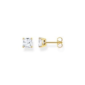 Thomas Sabo Princess Cut White Zirconia Stud Earrings - Gold