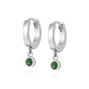 Daisy Green Aventurine Healing Huggie Hoop Earrings - Silver